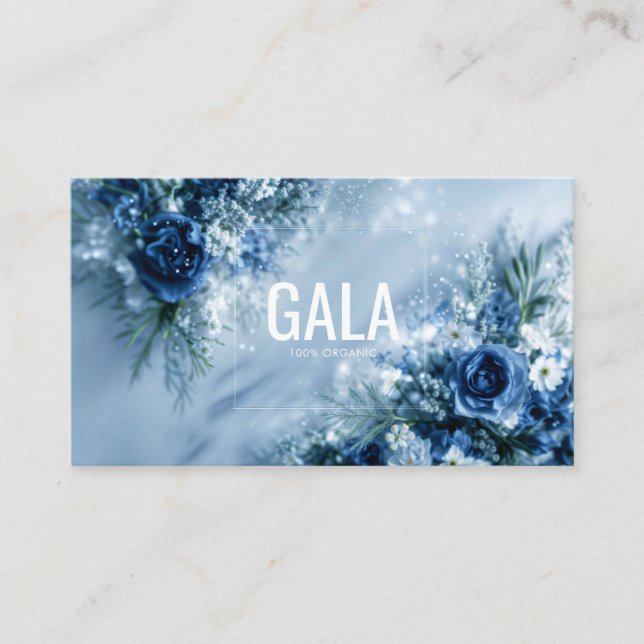 Blå Ros Blommig Icy Silver Glitter Ren Ram Visitkort (Framsida)