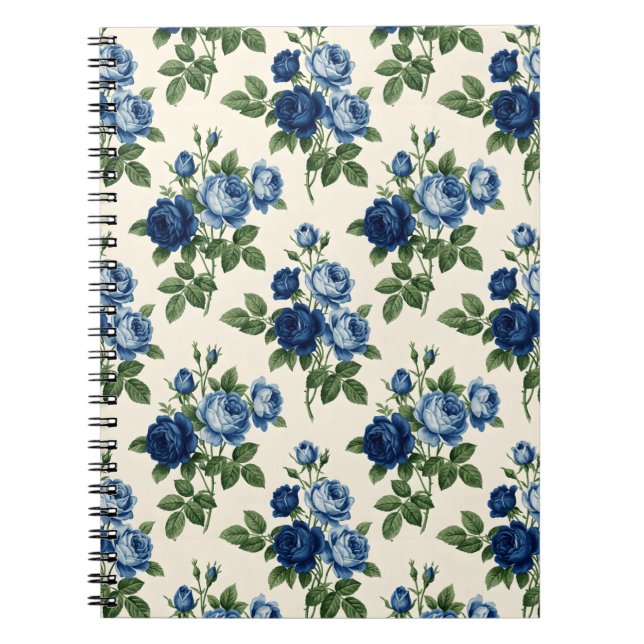 Blå Ros Blommig Mönster Anteckningsbok (Framsidan)