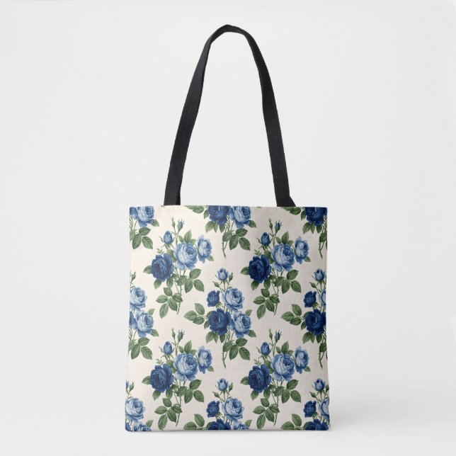 Blå Ros Blommig Mönster Tygkasse (Framsida)