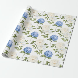 Blå Ros Hydrangea Trädgårdsfest Inpackningspapper Presentpapper