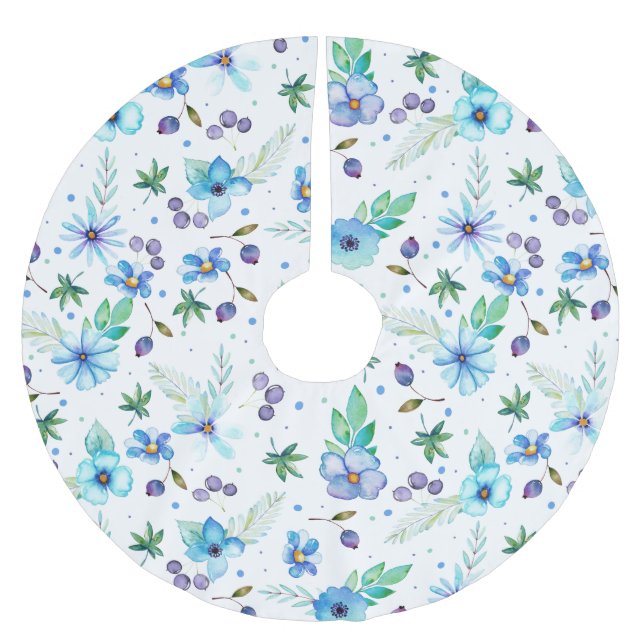 Blå ros julgransmatta borstad polyester (Framsidan)