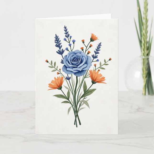 Blå Ros Morsdags Blommig Kort (Framsida)