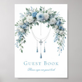 Blå Ros & Silver Kors Dop Gästboksskrivare Poster