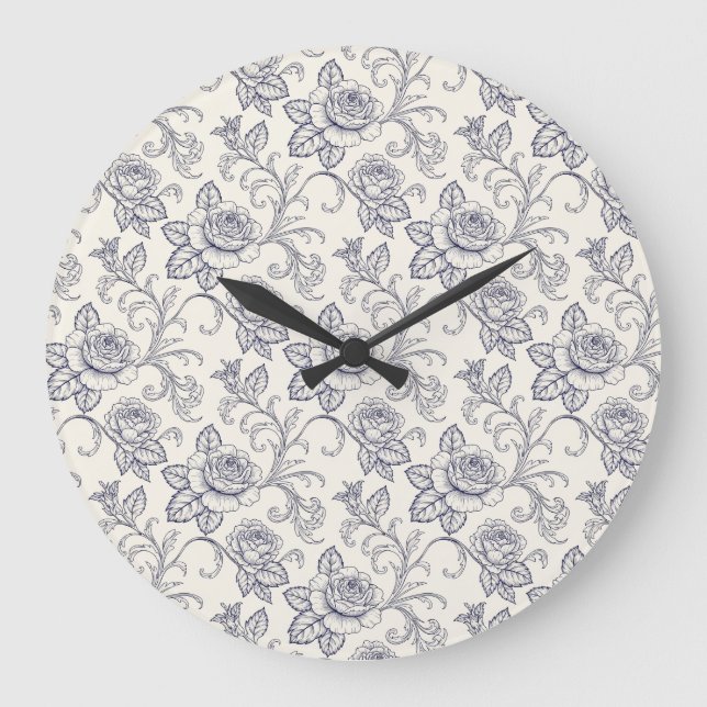 Blå Ros Stugkärna landsmönster Stor Klocka (Framsida)