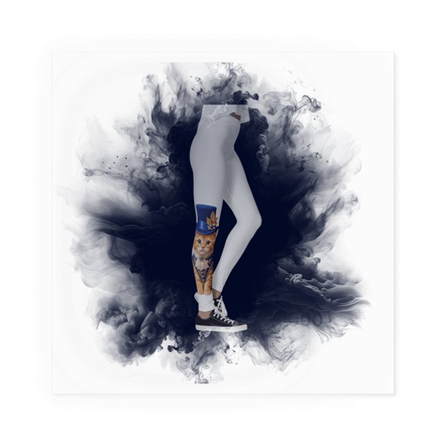 Blå Ros Top‑Hat Katt legging  (Vivid orange cat illustration pops against the deep navy fabric,)