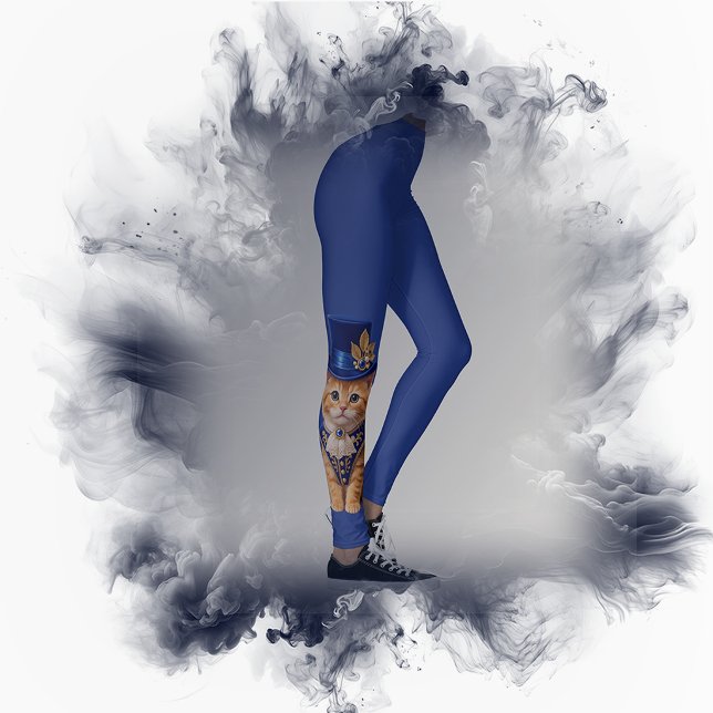 Blå Ros Top‑Hat Kattstrumpbyxor  Leggings (Personalized blue pet portrait leggings with custom cat photo)