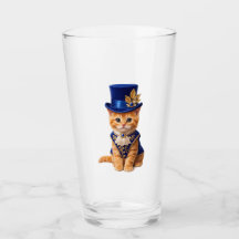Blå Ros Topphatt Katt Drickglas