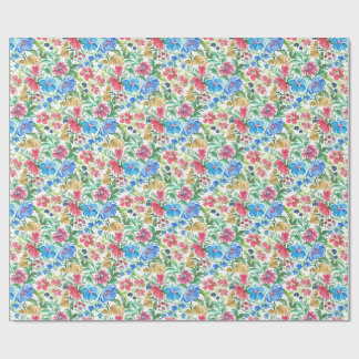 Blå Rosa Akvarell Blommig Trädgård Färgrika Blommo Presentpapper