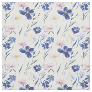 Blå & Rosa Akvarell Vildblomma Sömlöst Mönster Tyg
