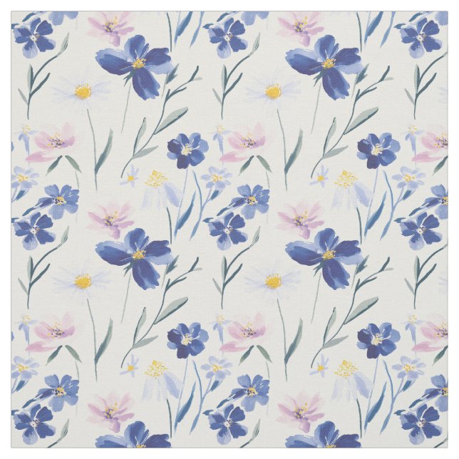 Blå & Rosa Akvarell Vildblomma Sömlöst Mönster Tyg (Provkarta)
