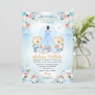 Blå & Rosa Askungen vagn Quinceañera Inbjudningar