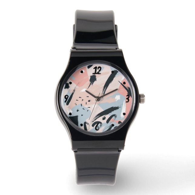 Blå Rosa Black Pastel Abstraction Armbandsur (Framsida)