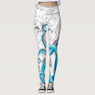Blå Rosa, blekt tentakler Bläck Leggings