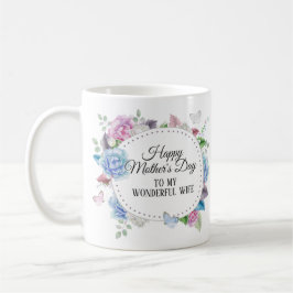 Blå Rosa Blommig Krans till Hustru Mors Dag Kaffemugg
