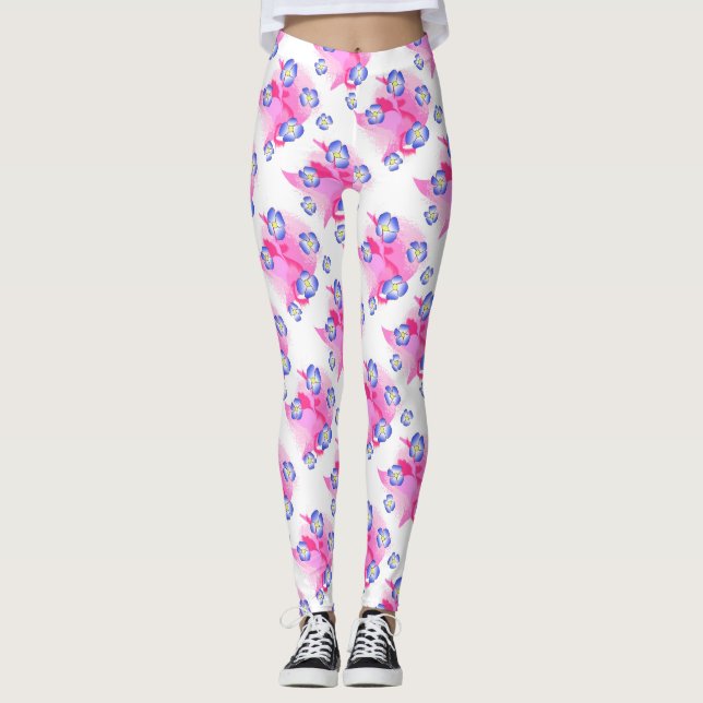 Blå Rosa Blommiga Leggings (Framsida)