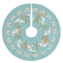 Blå Rosa Blommigt Birds Festive Julgransmatta Borstad Polyester