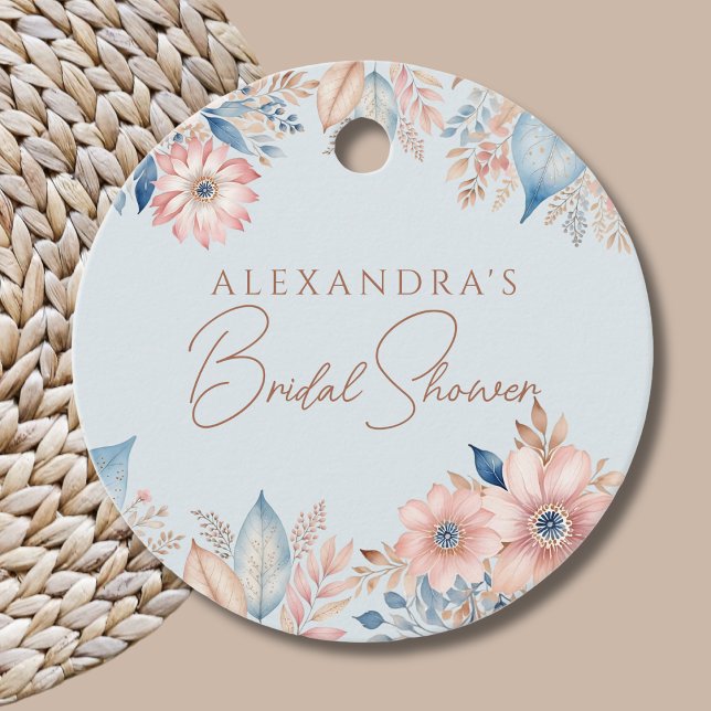 Blå Rosa Blommigt Boho Chic Möhippa Tack Gåvor Etiketter (Skapare uppladdad)