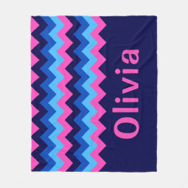 Blå Rosa Chevron Monogramm Mellanstor Fleecefilt