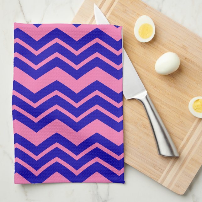 Blå Rosa Chevron Sicksack Design  Kökshandduk (Vikt i Fjärdedel)