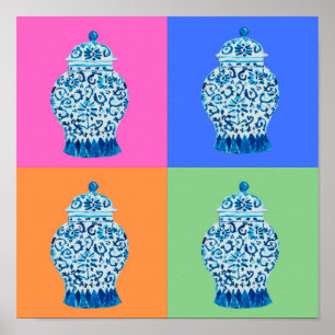 Blå Rosa Chinoiserie Ginger burk burk art Poster