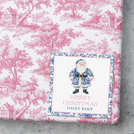 Blå & Rosa Chinoiserie Toile Jul Tomte Anteckningskort