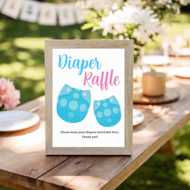 Blå Rosa Diaper Raffle Gender Reveal Party Draw Poster (Blue Pink Diaper Raffle Gender Reveal Party Draw Poster
)
