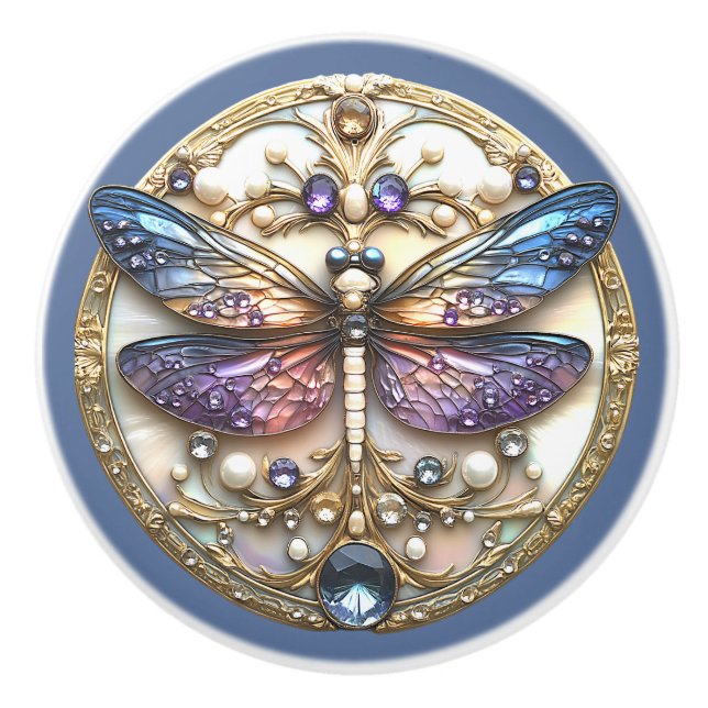 Blå Rosa Dragonfly Pearls Precious Stones Knopp (Framsidan)