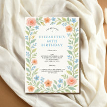 Blå Rosa Dusty Blue Blommigt Vattenfärg 60:e