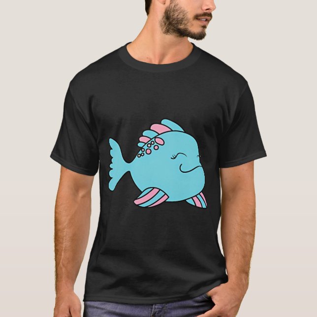 blå rosa fisk t shirt (Framsida)