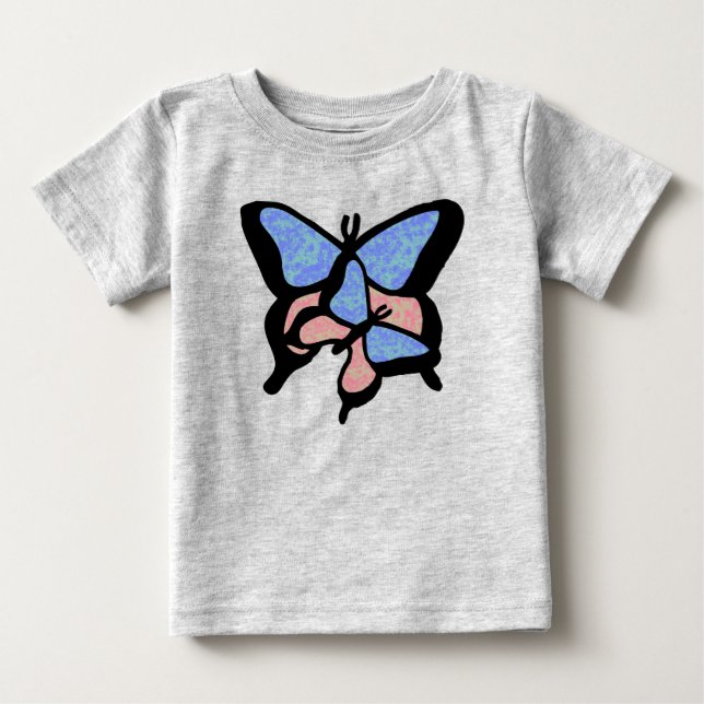 Blå & Rosa Fjärilar Baby/Toddler T-shirt (Framsida)