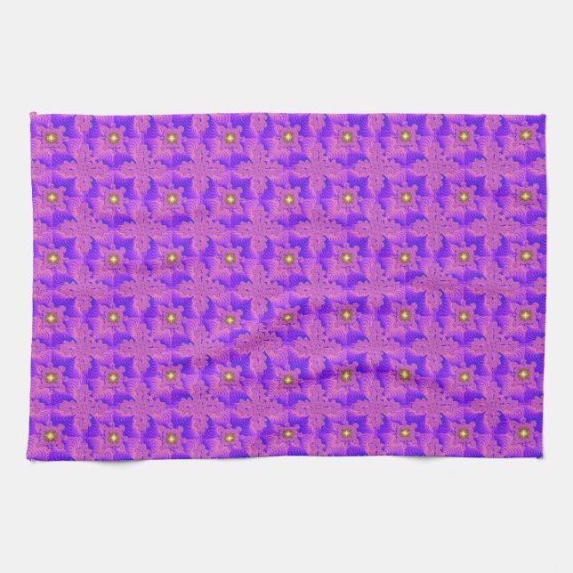 Blå Rosa Flowers i 3D, Artdeco Kökshandduk (Horisontell)