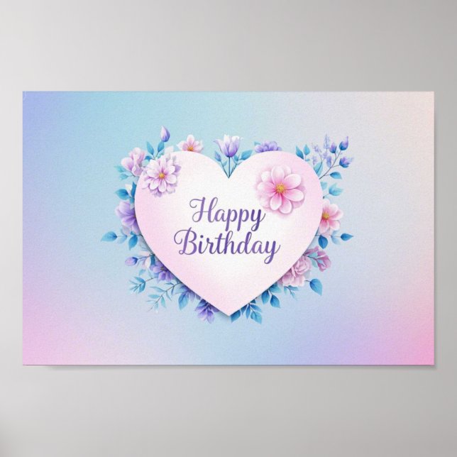 Blå Rosa födelsedag lyxurig elegant extravagant Poster (Framsidan)