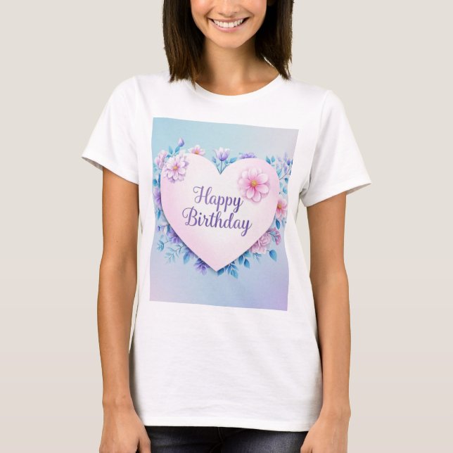 Blå Rosa födelsedag lyxurig elegant extravagant T Shirt (Framsida)