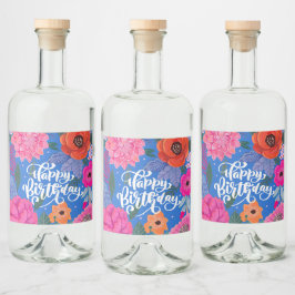 Blå Rosa Födelsedagsfest Spritflaskor Etikett