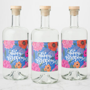 Blå Rosa Födelsedagsfest Spritflaskor Etikett