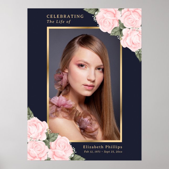 Blå Rosa Foto Firande av Livet Begravnings Skylt (Framsidan)