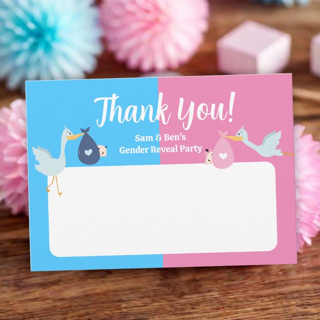 Blå Rosa Gender Reveal Party Tack Kort (Blue Pink Gender Reveal Party Thank You Card
)