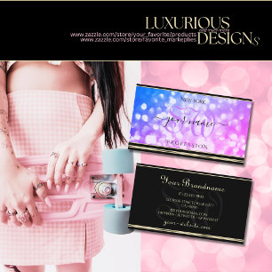 Blå Rosa Glitter Initialer Black och Golden Grän Visitkort