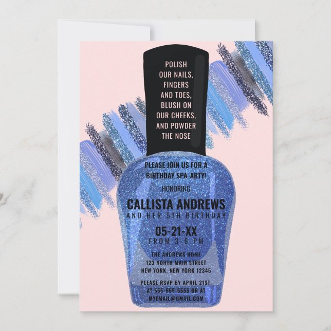 Blå Rosa Glitter Nagel Polska helgdag Inbjudningar (Framsida)