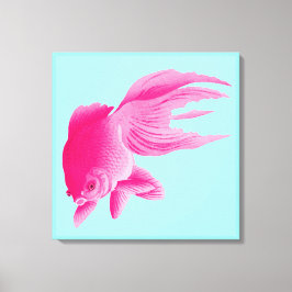 Blå Rosa Goldfish Stor Modern Pop Canvastryck