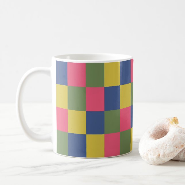 Blå Rosa Gul Grön Rutig Kaffemugg (Med munk)