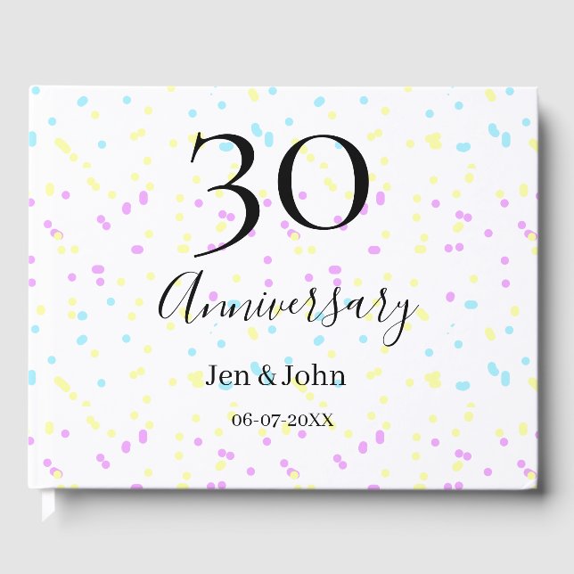 Blå rosa gula prickar 30-årsjubileum namn  gästböcker (Framsida)