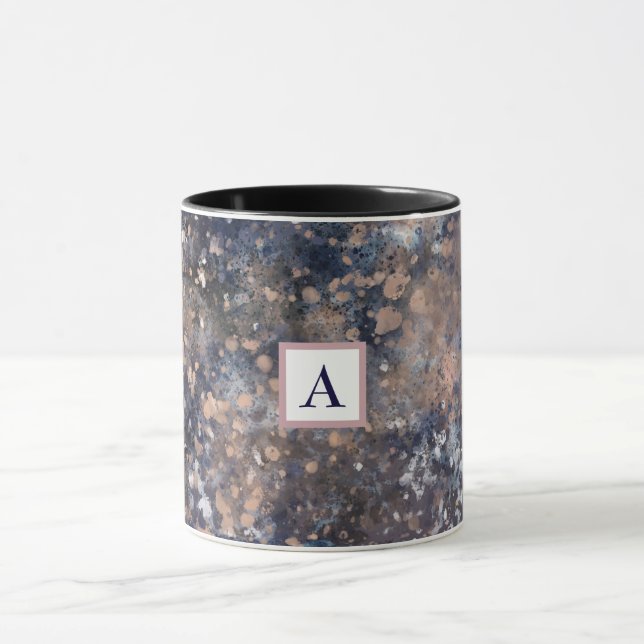 Blå & Rosa Guld Färg Stänk Abstrakt Glamour Mugg (Center)