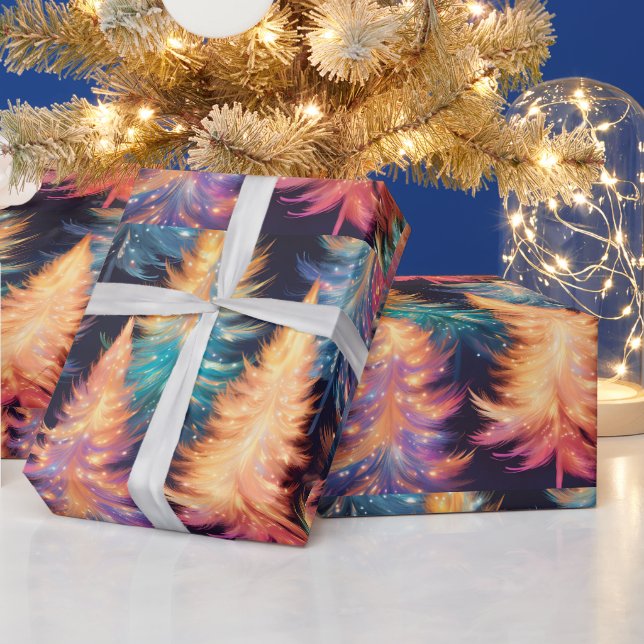 Blå Rosa Guld Ljus Träd Modern Jul Presentpapper (Helgdagar)