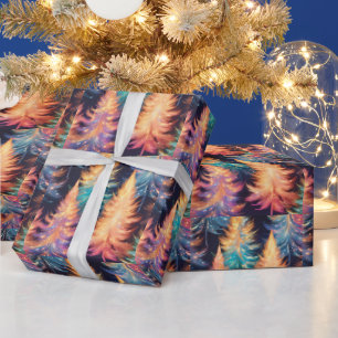 Blå Rosa Guld Ljus Träd Modern Jul Presentpapper