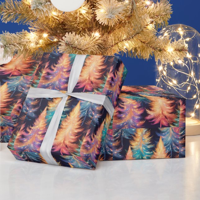 Blå Rosa Guld Ljus Träd Modern Jul Presentpapper (Helgdagar)