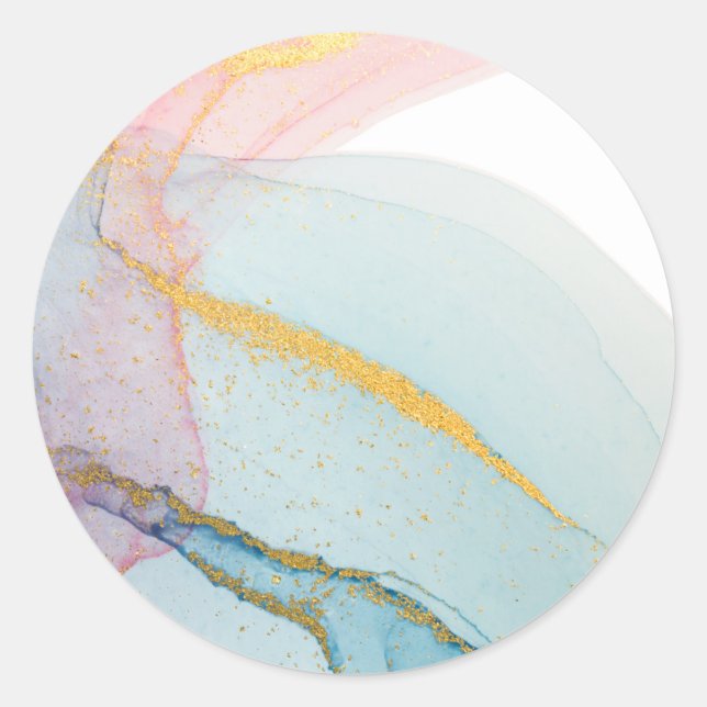 Blå Rosa Guld vattenfärg Runt Klistermärke (Framsida)