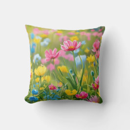 Blå Rosa Gult Vild Flowers 2025 Kudde