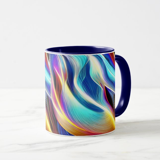 Blå Rosa Gult Vit Vågigt Abstraction Mugg (Framsida höger)