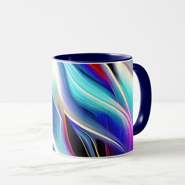 Blå Rosa Gult Vit Vågigt Abstraction Mugg (Framsida höger)
